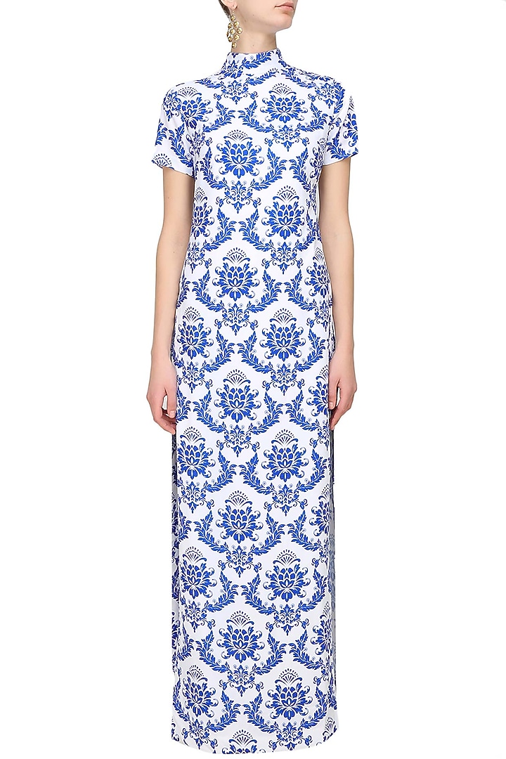 White retro printed high slit cape available only at Pernia's Pop Up Shop.