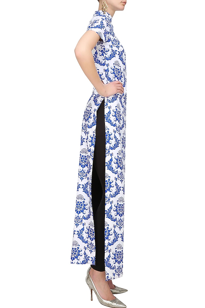 White retro printed high slit cape available only at Pernia's Pop Up Shop.