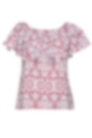 White and red ornament ruffled off shoulder top available only at Pernia's Pop Up Shop.