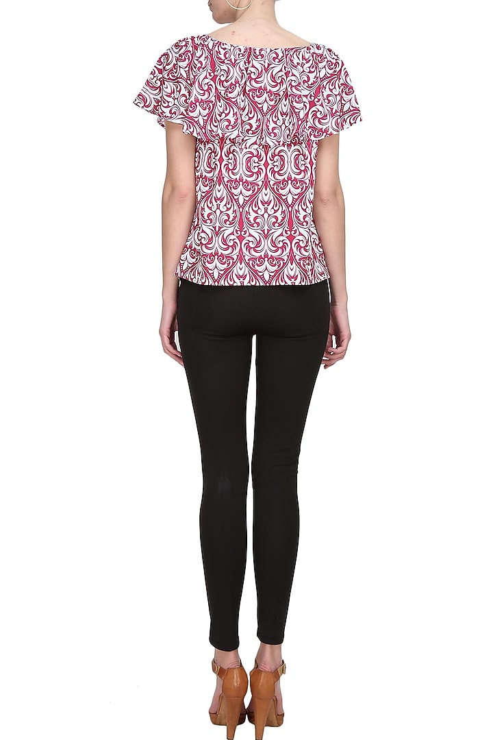 White and red ornament ruffled off shoulder top available only at Pernia's Pop Up Shop.