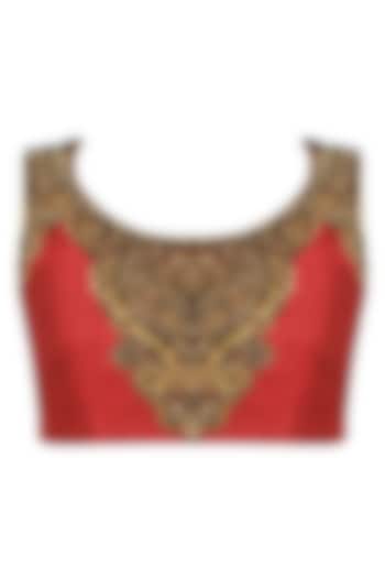 Red and Gold Zardozi Embroidered Blouse by Aharin India