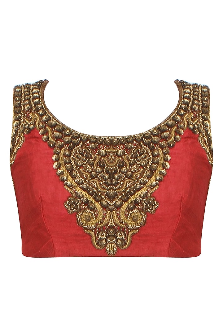 Aharin India presents Green ornamental pattern thread work embroidered blouse available only at Pernia's Pop Up Shop.