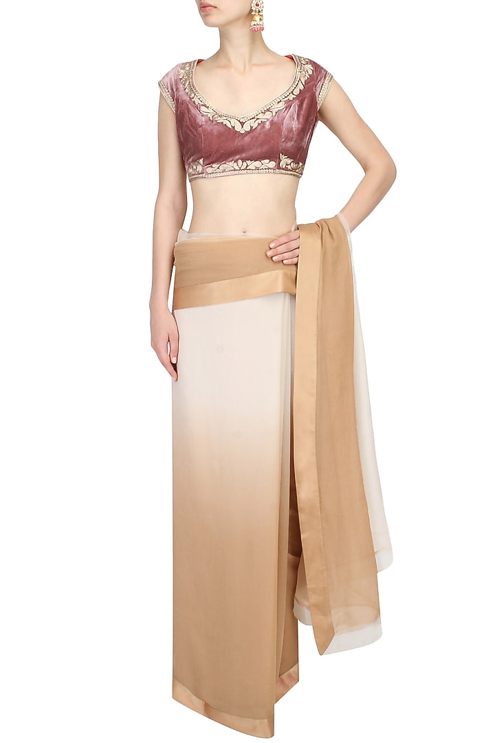 Aharin India presents Pink floral pattern zardozi embroidered blouse available only at Pernia's Pop Up Shop.