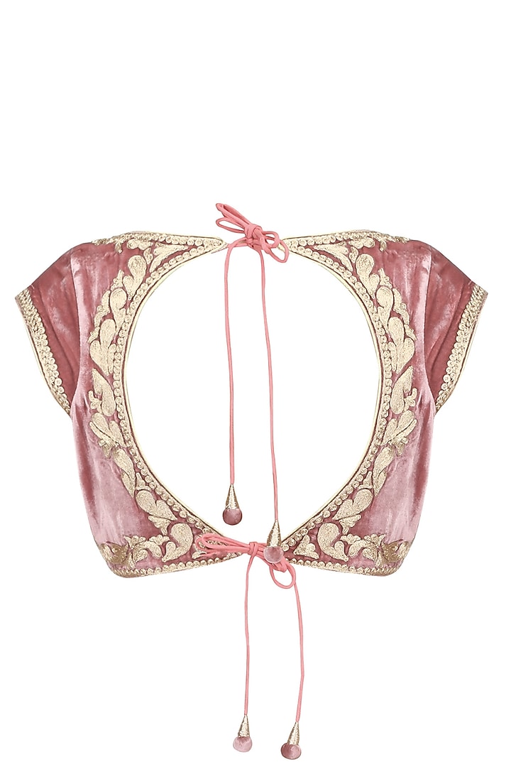 Aharin India presents Pink floral pattern zardozi embroidered blouse available only at Pernia's Pop Up Shop.