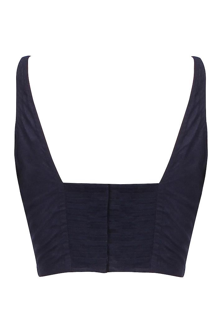 Aharin India presents Navy blue leaf motifs thread work embroidered blouse available only at Pernia's Pop Up Shop.