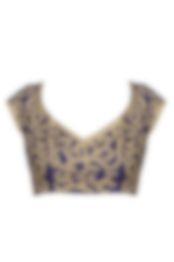 Aharin India presents Dull gold jaal embroidered blouse available only at Pernia's Pop Up Shop.