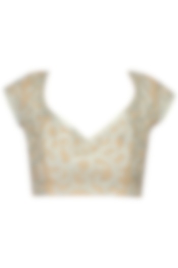 Aharin India presents Dull gold zari thread embroidered leaves pattern blouse available only at Pernia's Pop Up Shop.