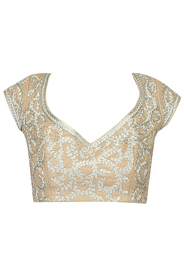 Aharin India presents Dull gold zari thread embroidered leaves pattern blouse available only at Pernia's Pop Up Shop.