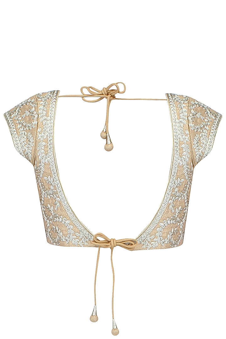 Aharin India presents Dull gold zari thread embroidered leaves pattern blouse available only at Pernia's Pop Up Shop.