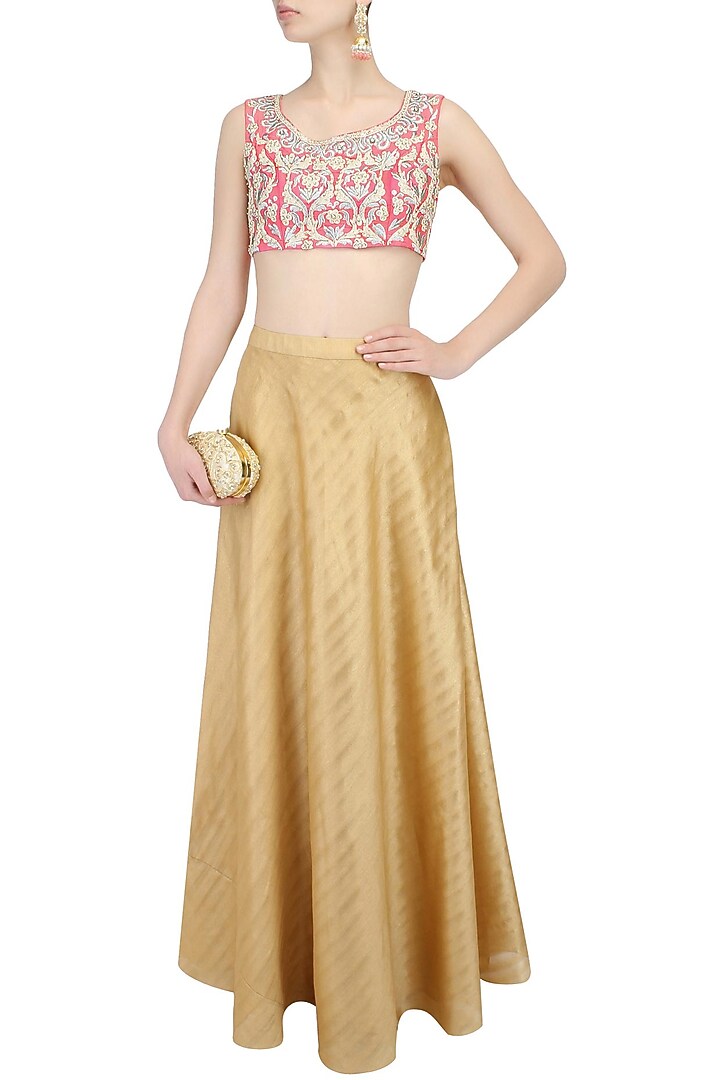 Aharin India presents Blush pink pearl thread embroidered blouse available only at Pernia's Pop Up Shop.