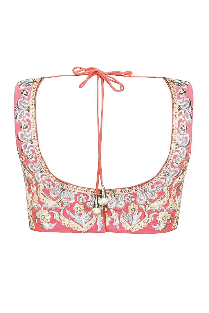 Aharin India presents Blush pink pearl thread embroidered blouse available only at Pernia's Pop Up Shop.
