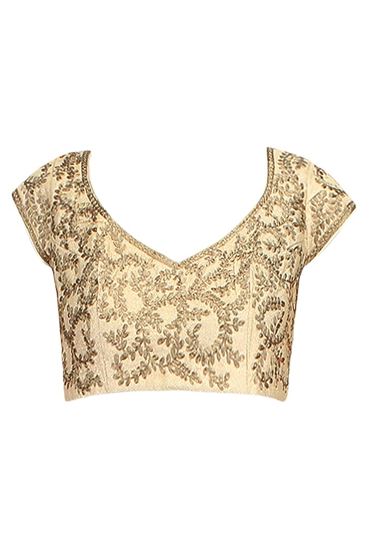 Aharin India presents Antique gold zari sequinned embroidered blouse available only at Pernia's Pop Up Shop.