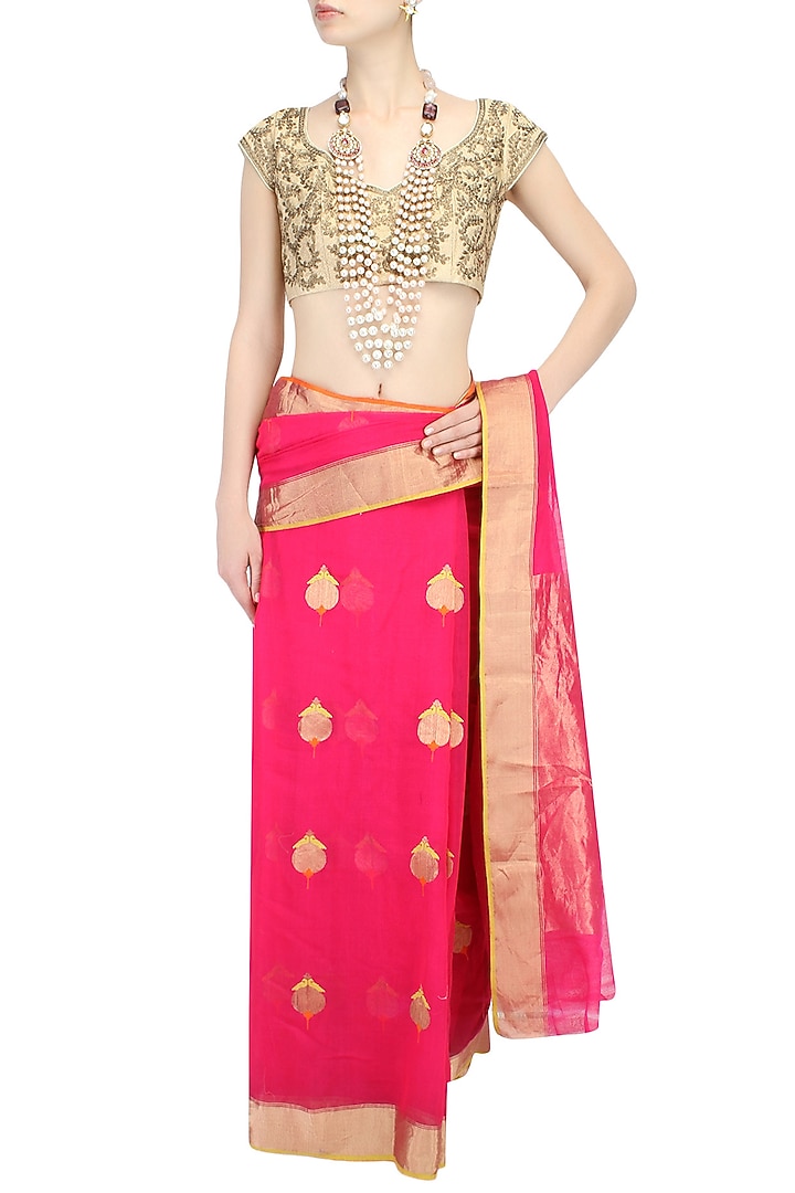 Aharin India presents Antique gold zari sequinned embroidered blouse available only at Pernia's Pop Up Shop.