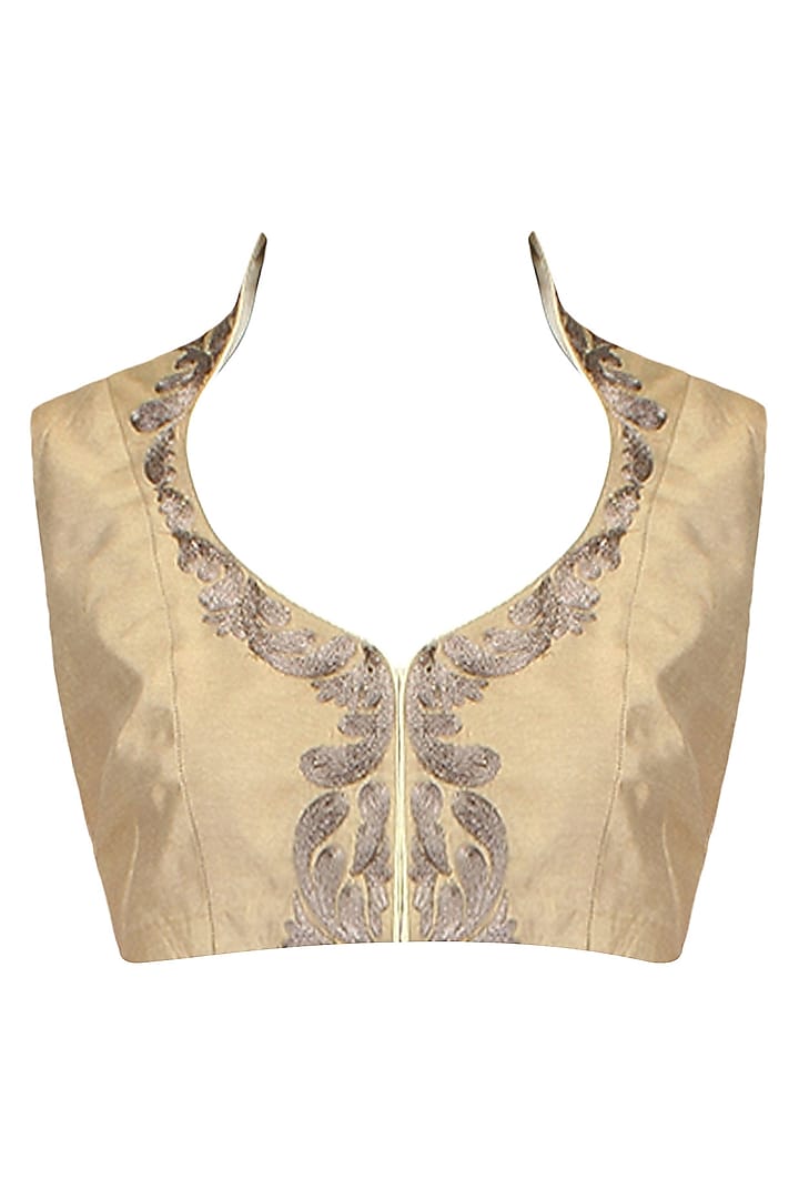 Aharin India presents Antique gold paisley motifs collared blouse ...