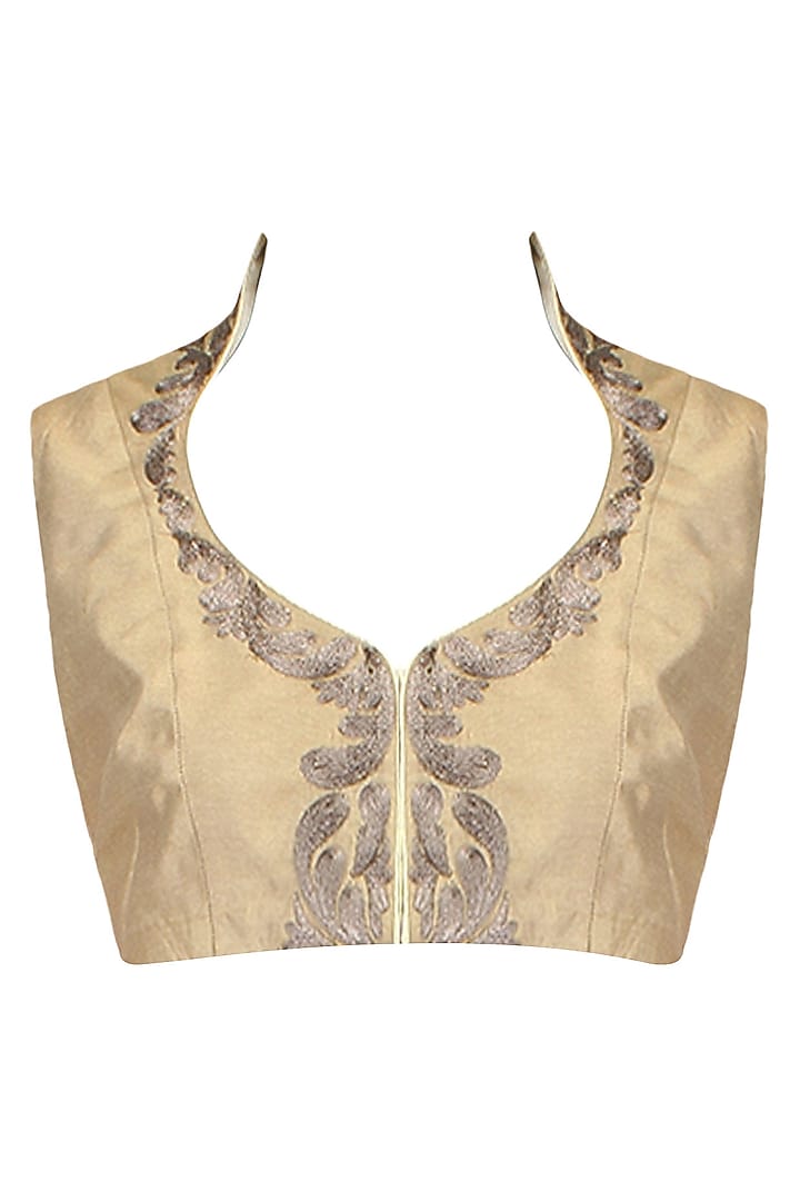 Aharin India presents Antique gold paisley motifs collared blouse available only at Pernia's Pop Up Shop.