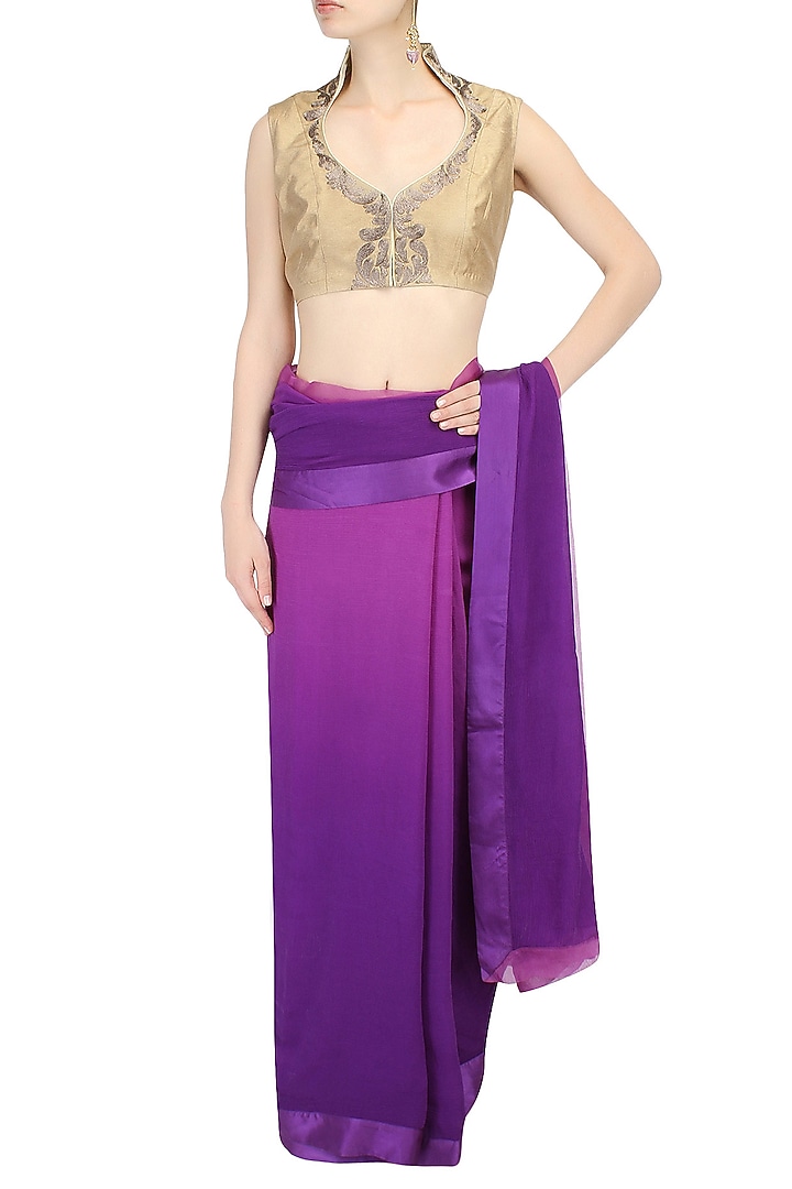Aharin India presents Antique gold paisley motifs collared blouse available only at Pernia's Pop Up Shop.