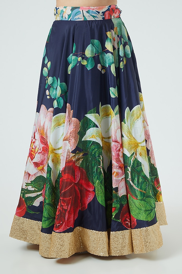 Navy Printed Wedding Lehenga Set by Aharin India at Pernia's Pop Up Shop