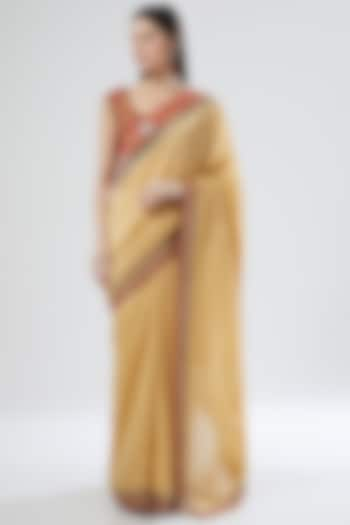 Beige Embroidered Saree Set by Aharin India at Pernia's Pop Up Shop