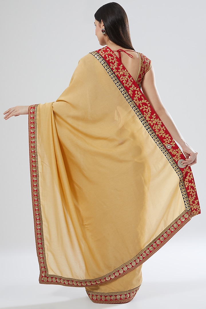 Beige Embroidered Party Wear Saree Set by Aharin India at Pernia's Pop Up Shop