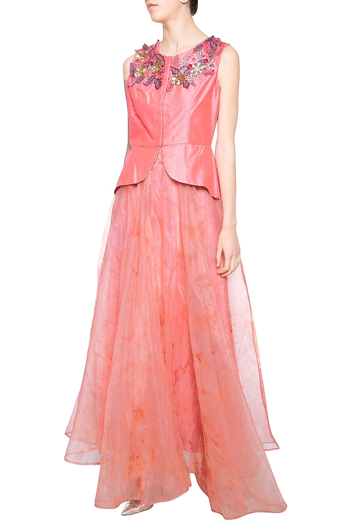 Candy pink embroidered jacket with Lehenga skirt by Aharin India at Pernia's Pop Up Shop