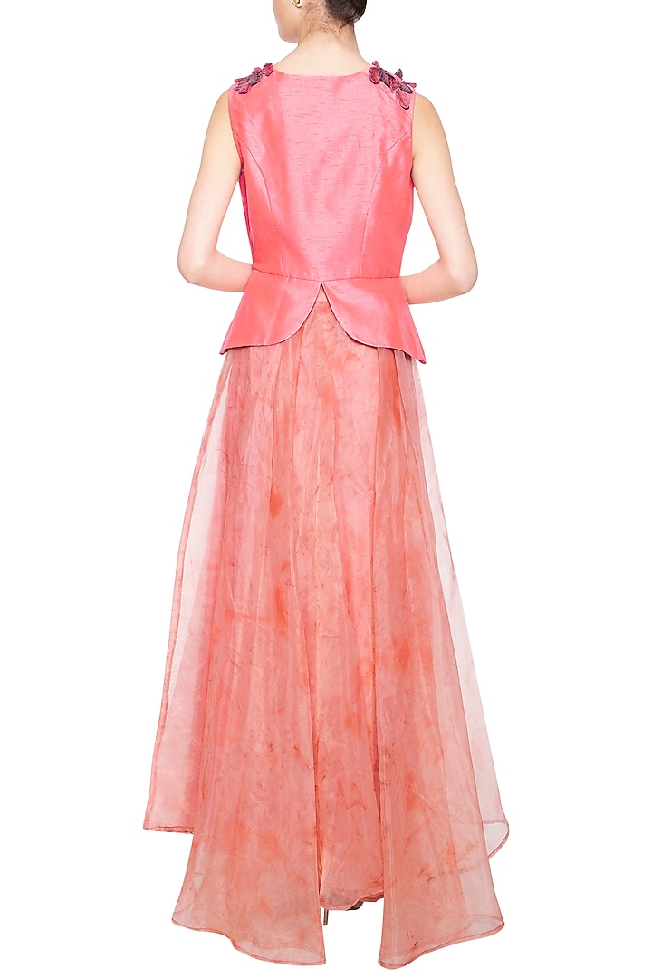 Candy pink embroidered jacket with Lehenga skirt by Aharin India at Pernia's Pop Up Shop