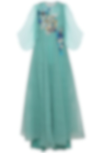 Sea green embroidered anarkali set by Aharin India