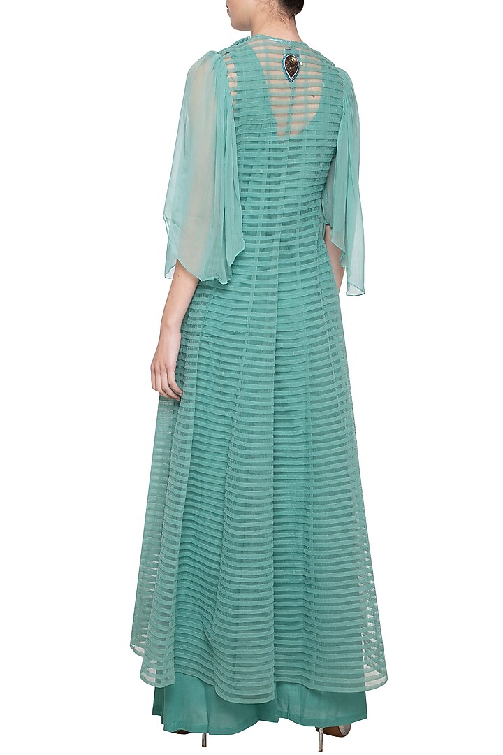 Sea green embroidered Wedding Anarkali set by Aharin India at Pernia's Pop Up Shop