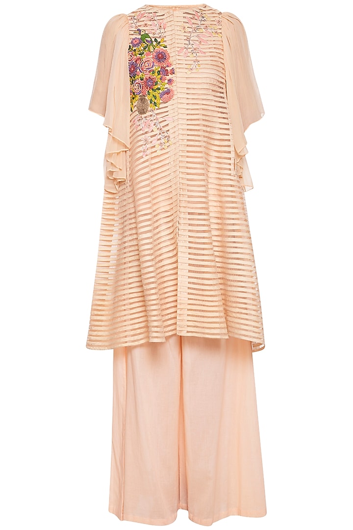 Peach embroidered Party Wear Anarkali set by Aharin India at Pernia's Pop Up Shop