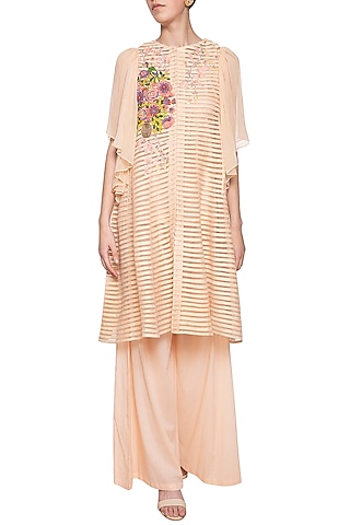 Peach embroidered anarkali set by Aharin India