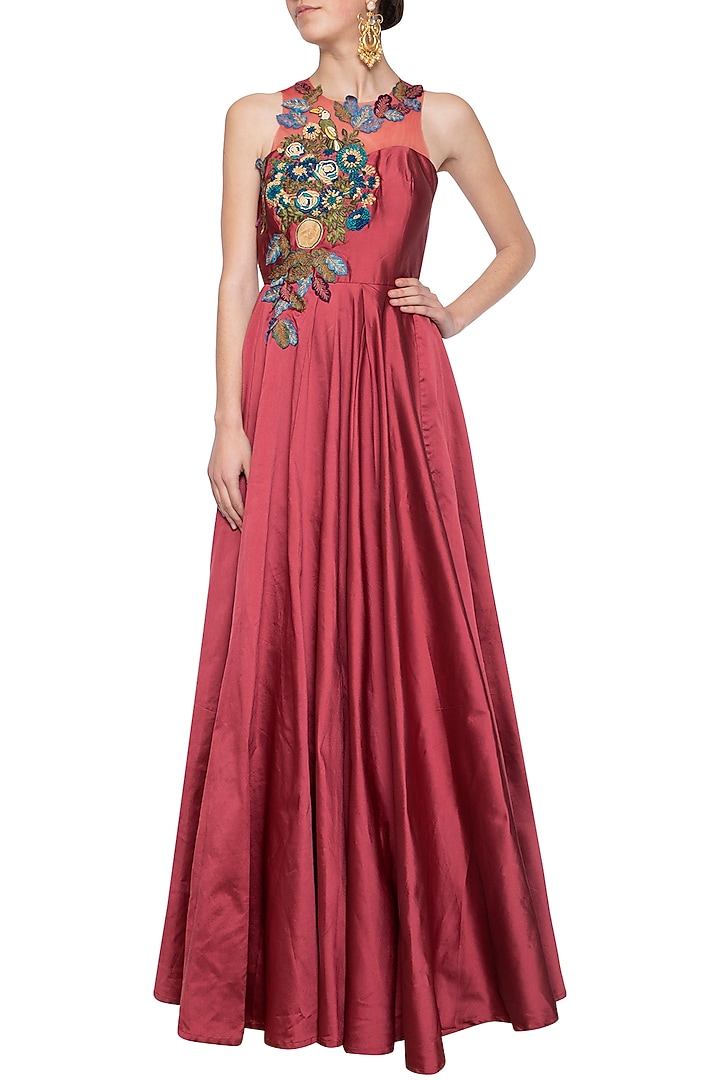 Onion pink embroidered gown by Aharin India at Pernia's Pop Up Shop