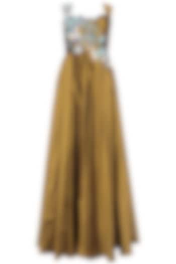 Dark gold embroidered gown by Aharin India at Pernia's Pop Up Shop