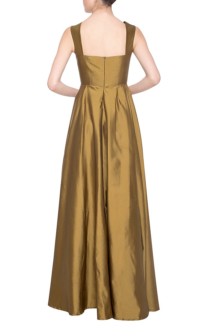 Dark gold embroidered gown by Aharin India at Pernia's Pop Up Shop