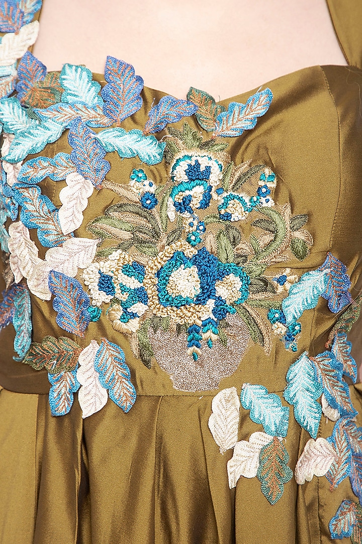 Dark gold embroidered gown by Aharin India at Pernia's Pop Up Shop