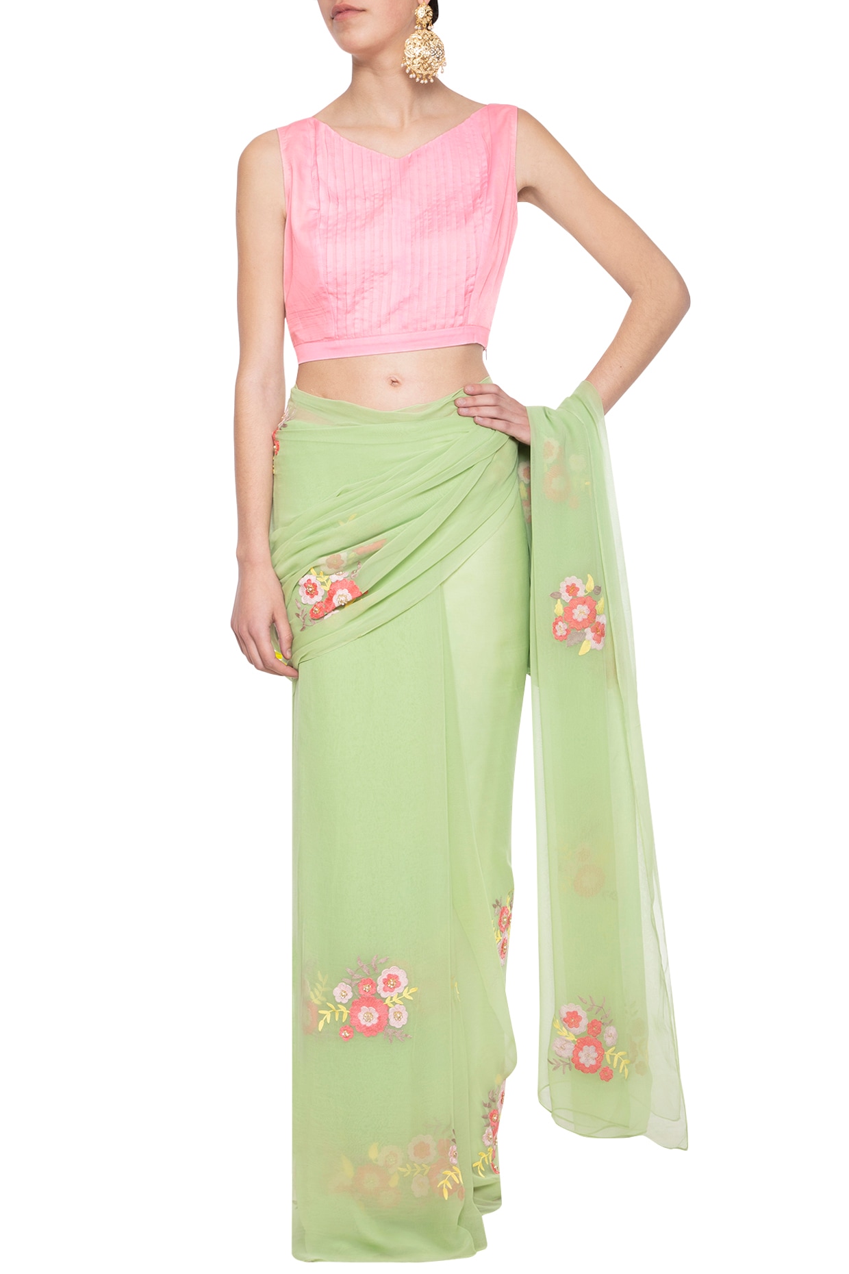 Blouse For Saree Online Green Pink Colour Saree - Designer Sarees Rs 500 to  1000 - SareesWala.com