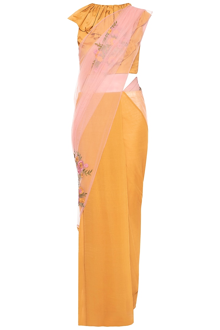 Yellow embroidered Party Wear Saree set by Aharin India at Pernia's Pop Up Shop