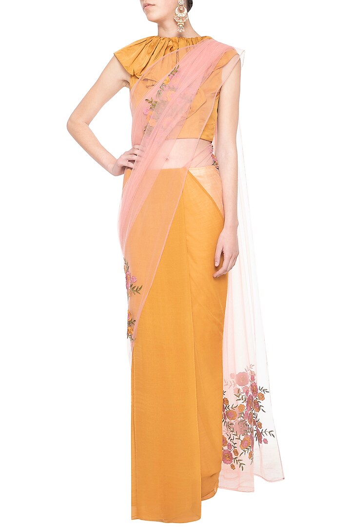 Yellow embroidered Party Wear Saree set by Aharin India at Pernia's Pop Up Shop
