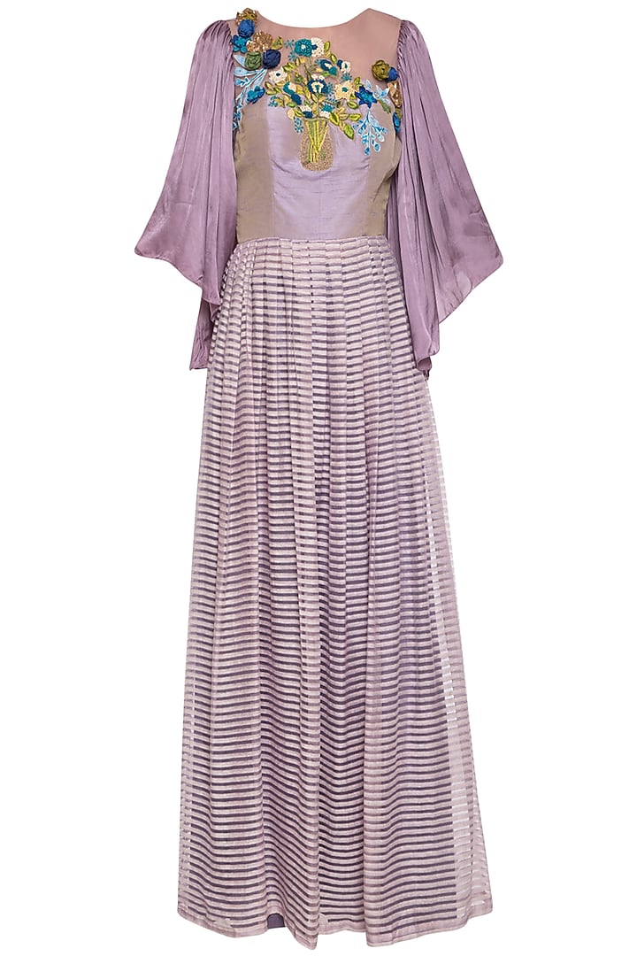 Mauve embroidered Party Wear Anarkali set by Aharin India at Pernia's Pop Up Shop