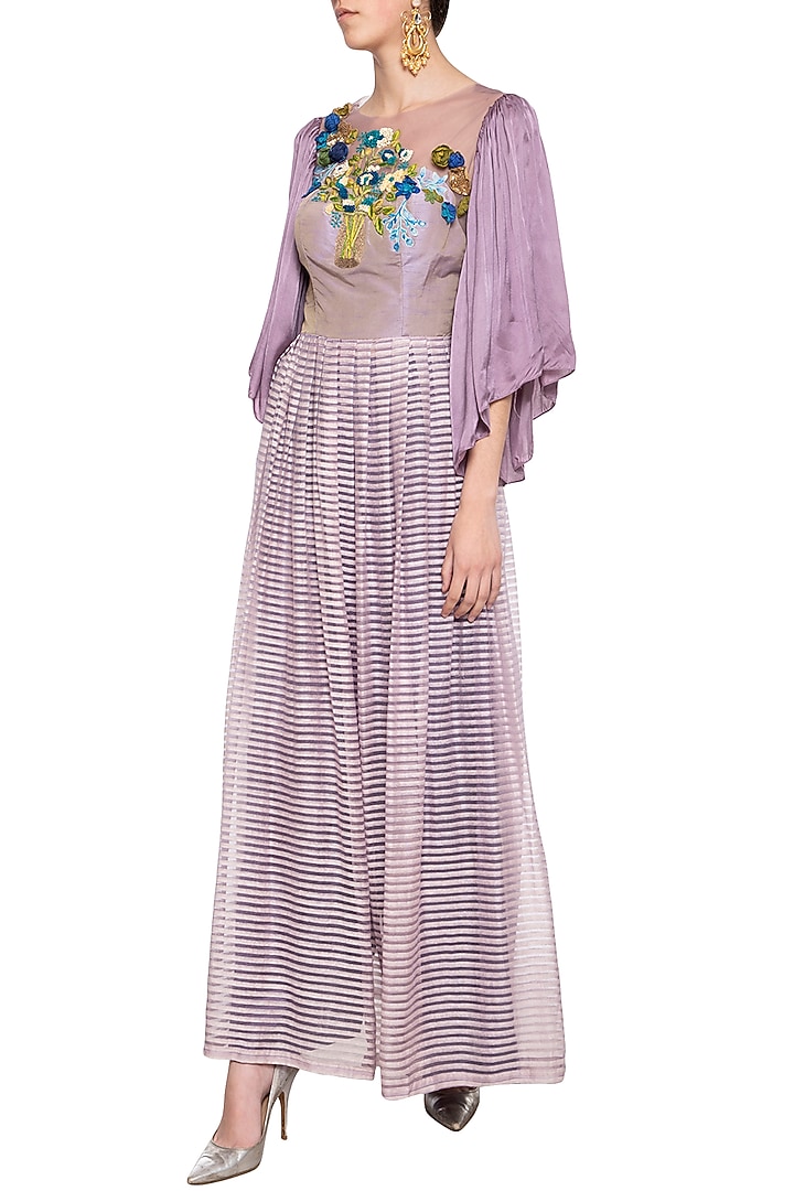 Mauve embroidered Party Wear Anarkali set by Aharin India at Pernia's Pop Up Shop