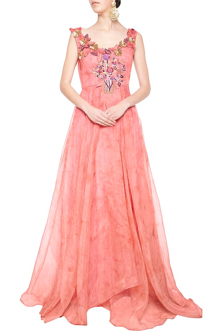 Peach embroidered gown by Aharin India at Pernia's Pop Up Shop