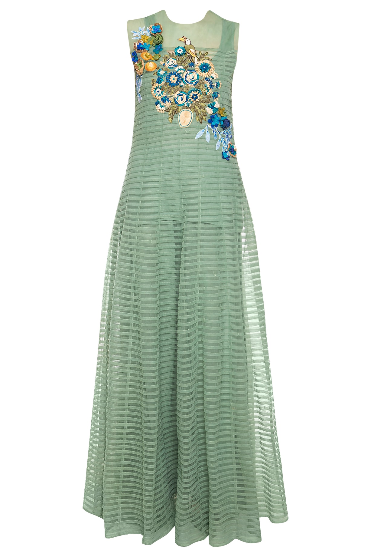 Green Pocket Embroidered Anarkali Set