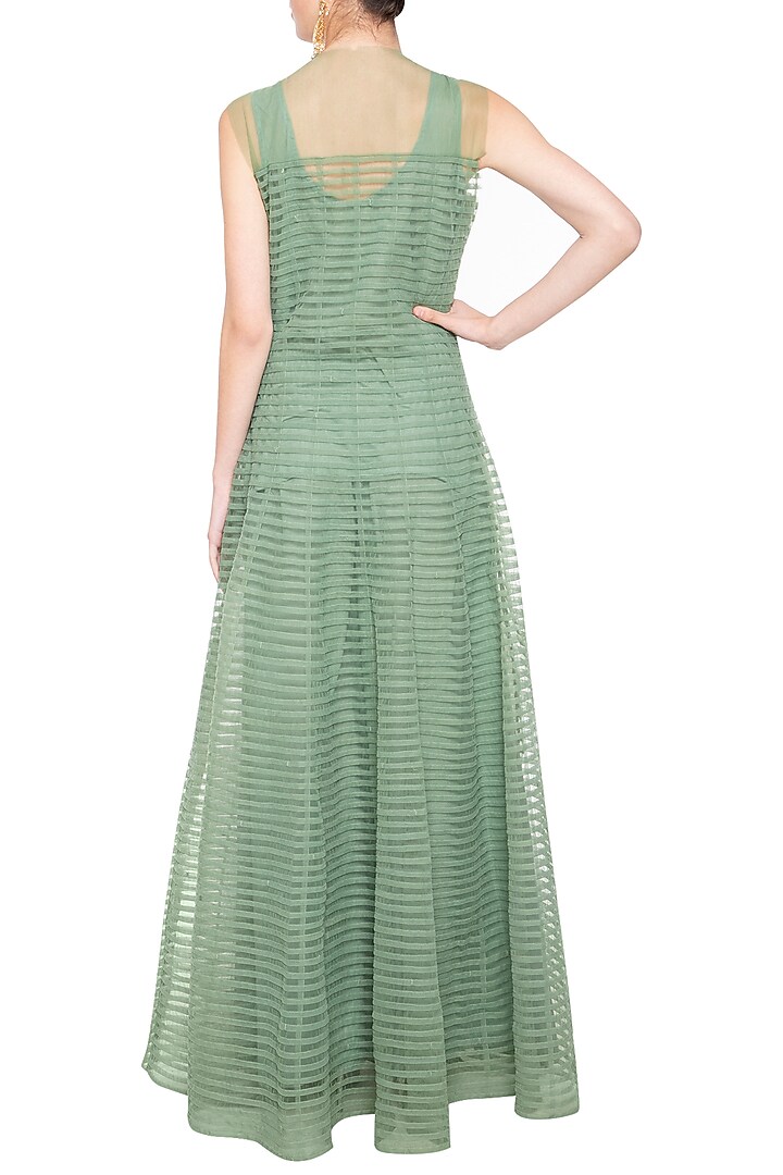Green embroidered Party Wear Anarkali set by Aharin India at Pernia's Pop Up Shop