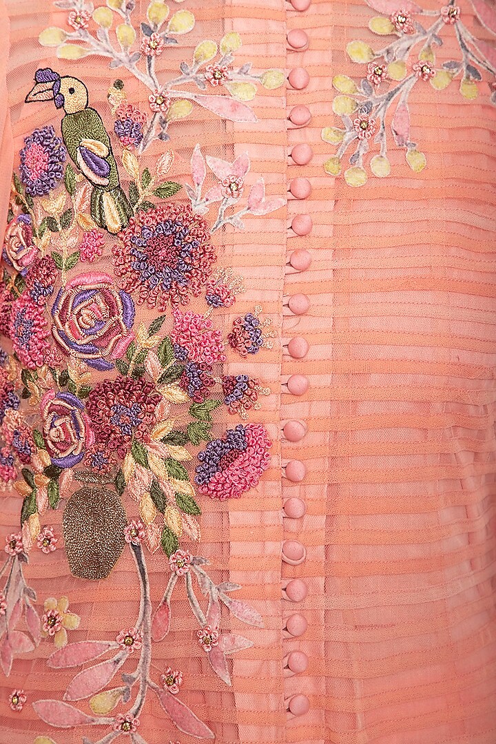 Peach patch embroidered Party Wear Anarkali set by Aharin India at Pernia's Pop Up Shop