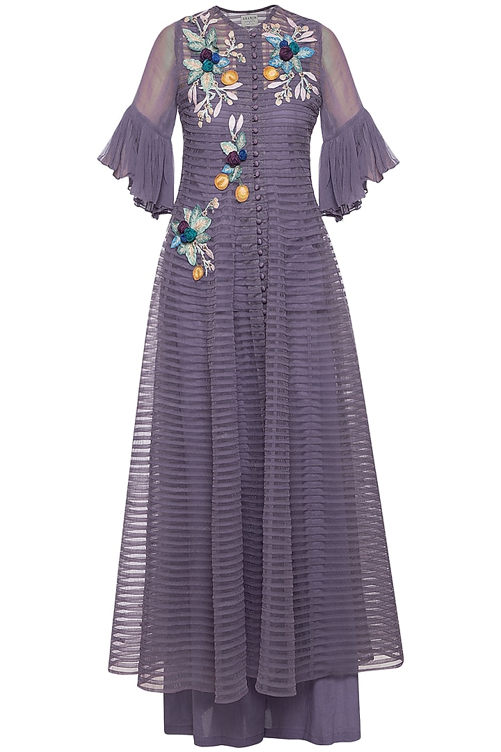 Violet embroidered Wedding Anarkali set by Aharin India at Pernia's Pop Up Shop