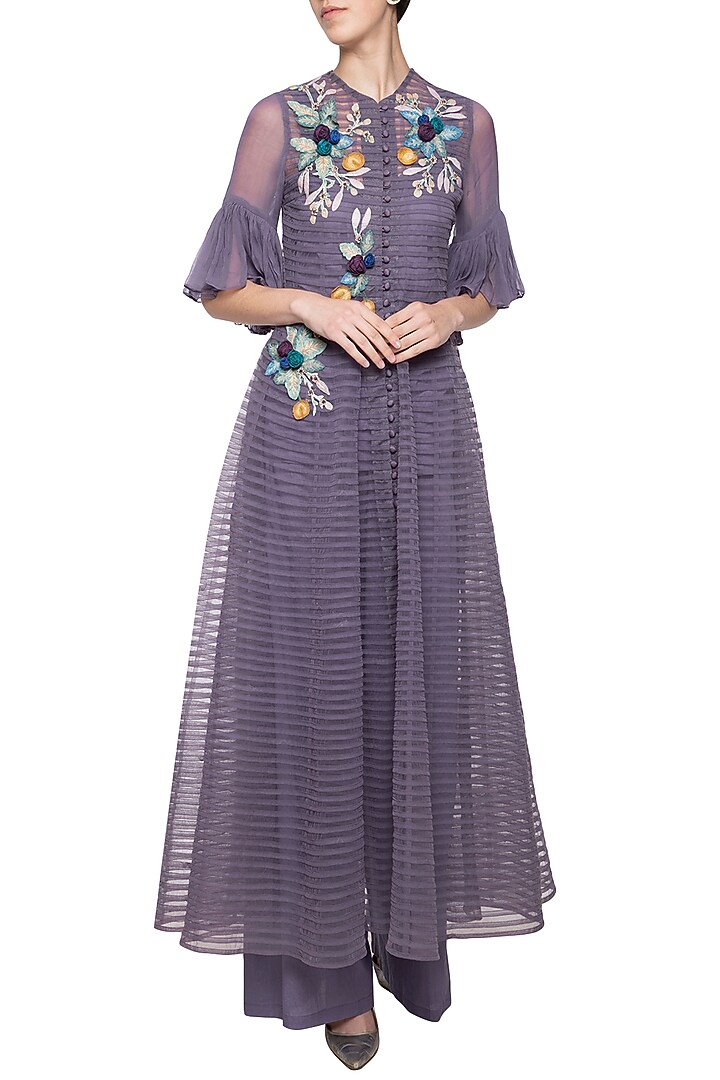 Violet embroidered Wedding Anarkali set by Aharin India at Pernia's Pop Up Shop