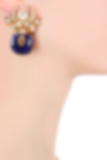 Gold Plated Lapis Lazuli And Pearl Cabochons Crescent Earrings by Ahilya Jewels