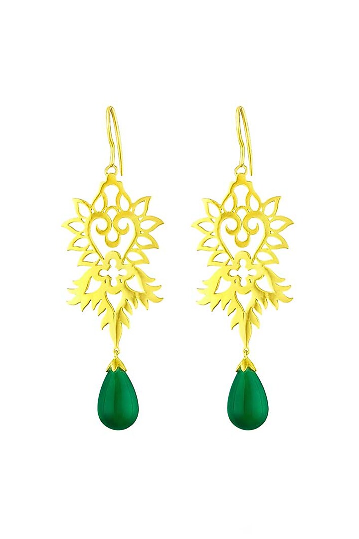 Ahilya presents Gold plated byzantine motif earrings available only at Pernia's Pop Up Shop.
