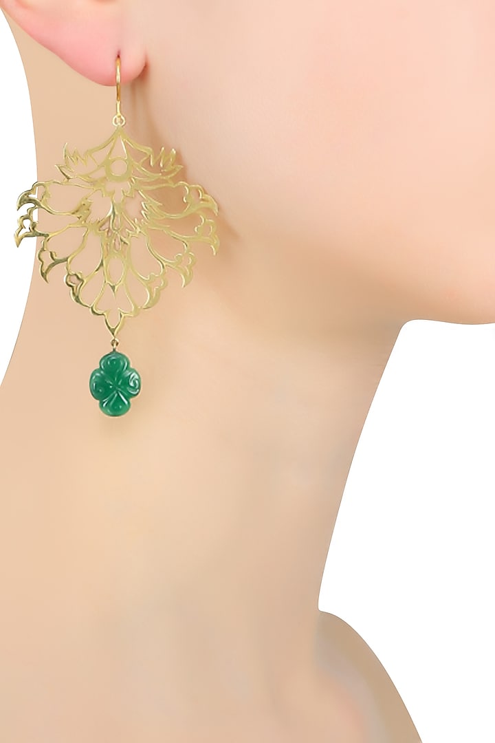 Gold Plated Flower and Leaf Design Earrings by Ahilya Jewels