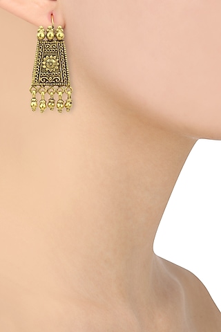 Gold Plated Trapezoid Shaped Earrings by Ahilya Jewels