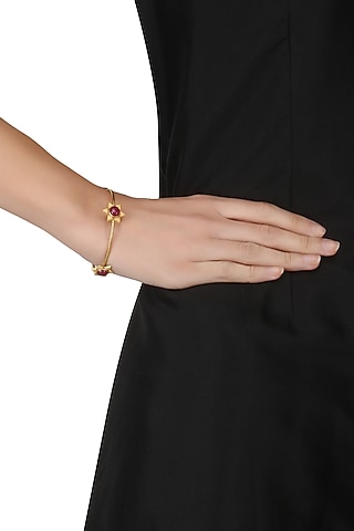 Gold Plated Floral Cuff Bangle by Ahilya Jewels