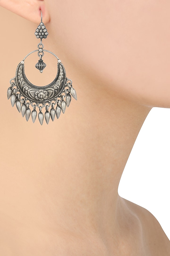 Silver Finish Crescent Shaped Earrings by Ahilya Jewels